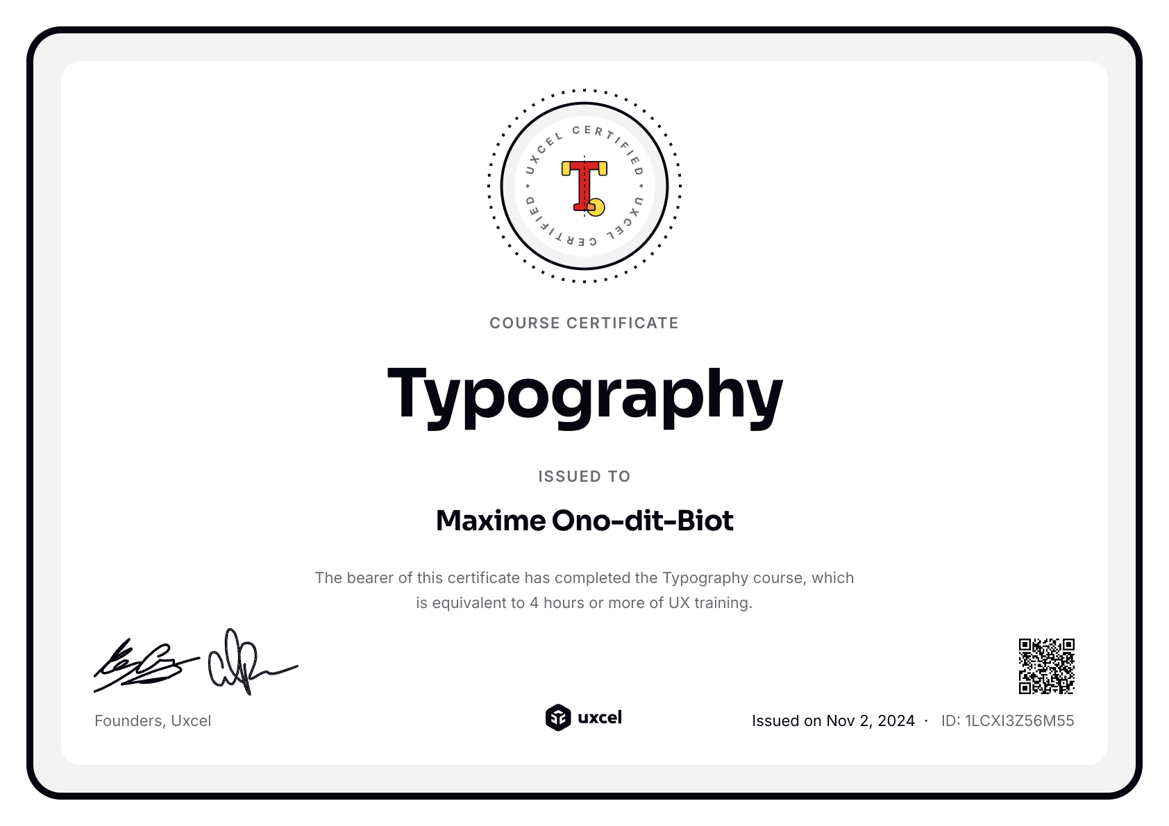 Maxime Ono-dit-Biot's certificate